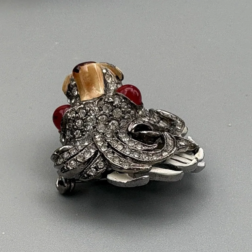 Vintage KJL Kenneth J Lane Lion Pin Enamel Rhinestones Red Gripoix HEAVY